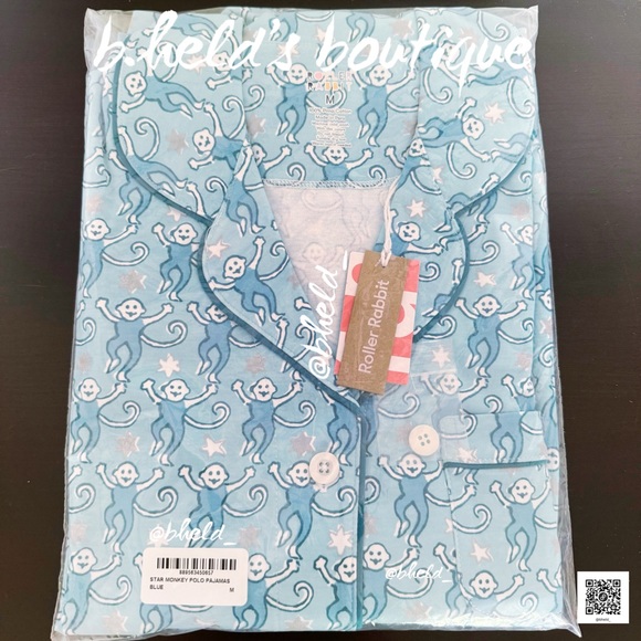 Roller Rabbit Star Monkey Polo Pajamas in Blue Size Medium (M) Brand New NWT - Picture 16 of 17